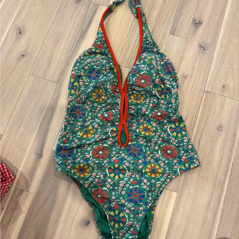 Rhode x Target Green Floral One-Piece Swimsuit with Orange Trim